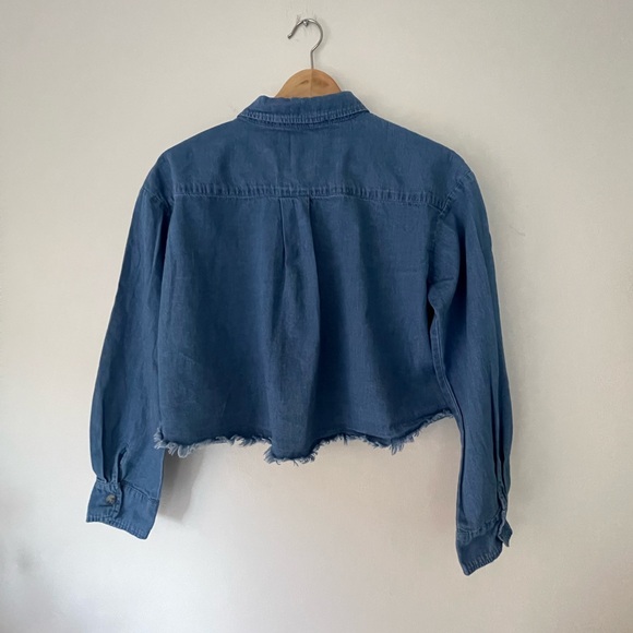Kendall & Kylie Chambray Long Sleeve Blue Shirt - Picture 2 of 11